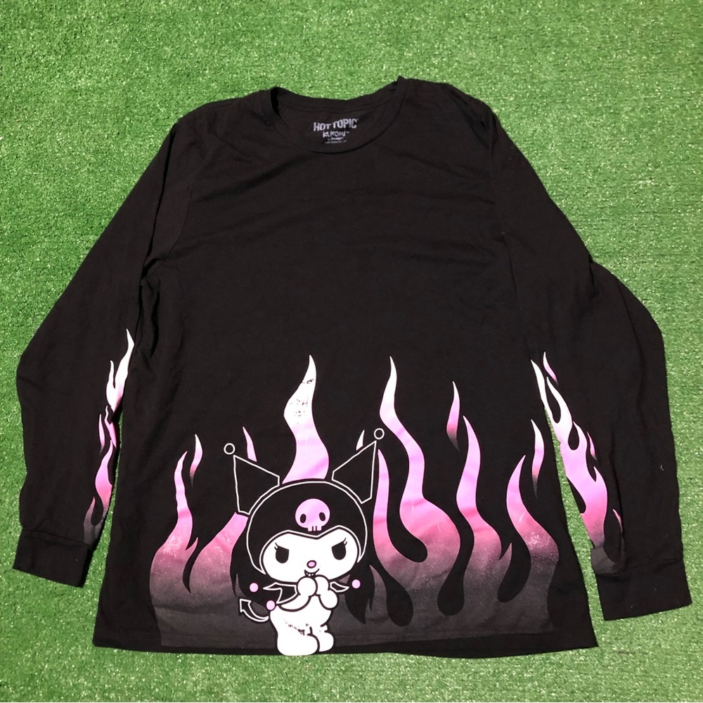 Kuromi Pink Flames Long Sleeve Shirt Sanrio Sz 2XL Black